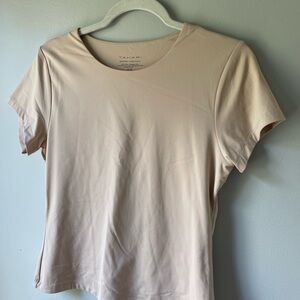 Tahari Tan Cream Fitted Short Sleeve Tee